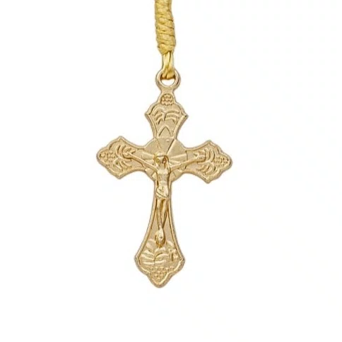 Terço de Pulso de Nossa Senhora Aparecida Dourada e Cruz Metal - Pérola Branca 4mm