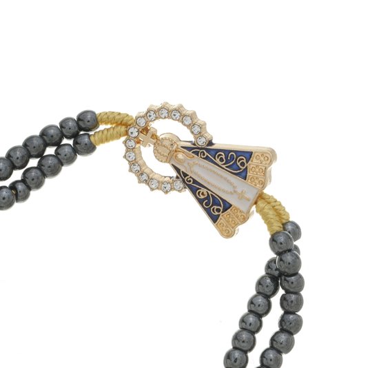 Terço de Pulso de Nossa Senhora Aparecida em Metal Dourado - Hematita