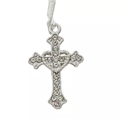 Terço de Pulso de Nossa Senhora Aparecida Prata e Cruz Prata - Pérola Branca 4mm