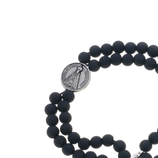 Kit Terço de Pulso de Nossa Senhora Aparecida Preto Emborrachado - 2Un