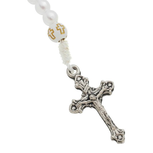 Kit Terço de Pulso de Nossa Senhora de La Salette Pérola Branco 3un