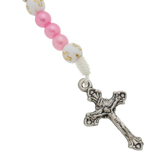 Kit Terço de Pulso de Nossa Senhora de La Salette Pérola Rosa 3un