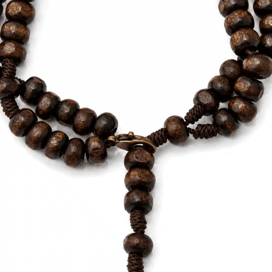 Terço de Pulso Masculino São Bento Ouro Velho em Madeira Marrom Escuro 6mm