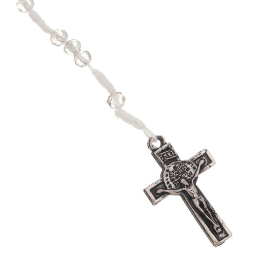 Kit Terço de Pulso com Medalha das Duas Cruzes e Conta Cristal Cinza - 2Un