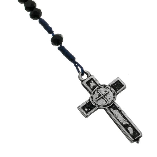 Kit Terço de Pulso com Medalha das Duas Cruzes Cristal Preto - 2Un
