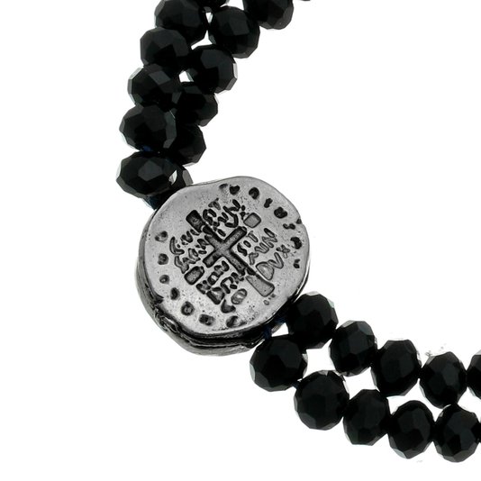 Kit Terço de Pulso com Medalha das Duas Cruzes Cristal Preto - 2Un