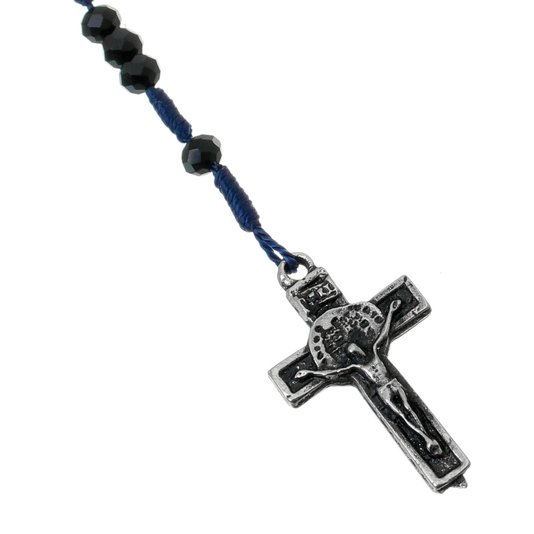 Kit Terço de Pulso com Medalha das Duas Cruzes Cristal Preto - 2Un