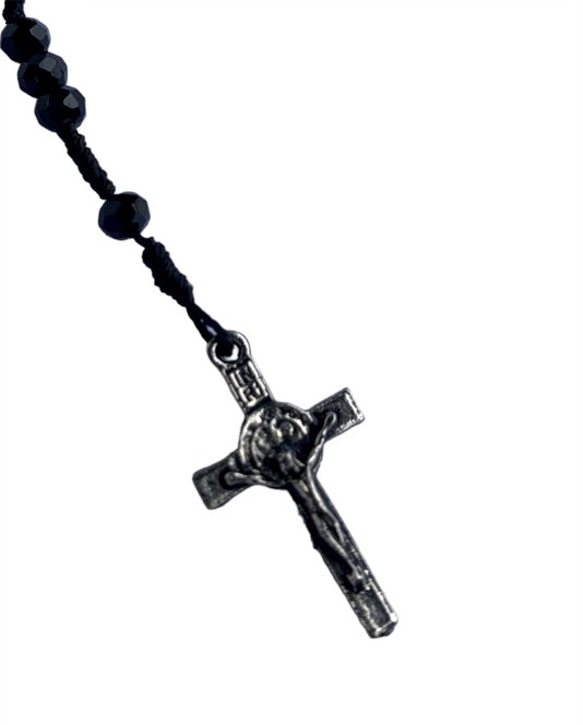 Kit Terço de Pulso com Medalha de São Bento e Contas Cristal Preto - 2Un
