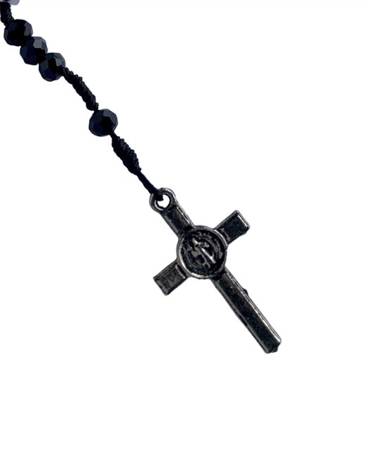 Kit Terço de Pulso com Medalha de São Bento e Contas Cristal Preto - 2Un