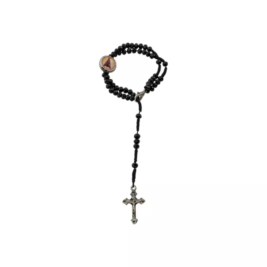 Terço de Pulso Medalha Resinada Nossa Senhora Aparecida Cristal Preto 4mm 2un
