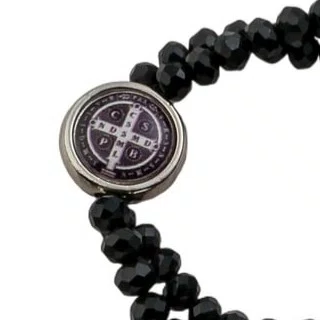 Terço de Pulso Medalha Resinada São Bento Cristal Preto 4mm 2un