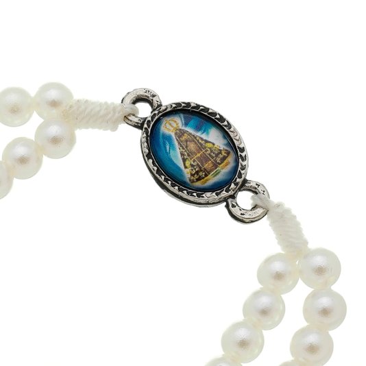 Kit Terço de Pulso com Entremeio de Nossa Senhora Aparecida Branco - 3Un