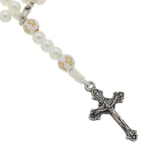 Kit Terço de Pulso com Entremeio de Nossa Senhora Aparecida Branco - 3Un