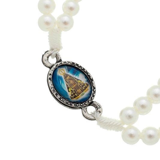 Kit Terço de Pulso com Entremeio de Nossa Senhora Aparecida Branco - 3Un