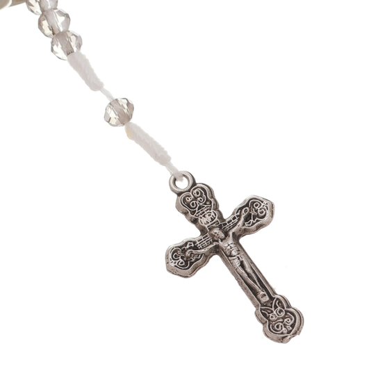 Kit Terço de Pulso Nossa Senhora Aparecida com Contas Cristal Cinza - 2Un