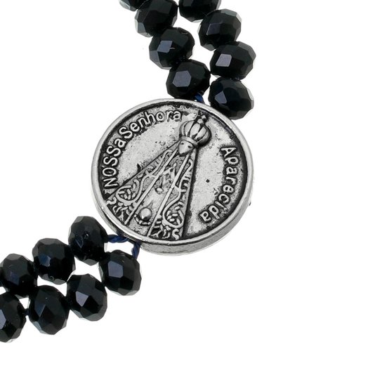 Kit Terço de Pulso de Nossa Senhora Aparecida com Contas Cristal Preto - 2Un