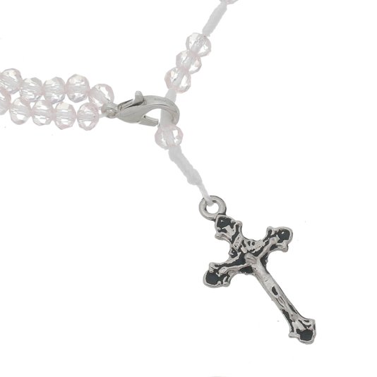 Kit Terço de Pulso de Nossa Senhora Aparecida e Contas Cristal Rosa Translúcido - 2Un