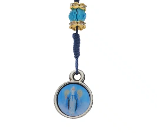 Terço de Pulso Nossa Senhora Das Graças em Cristal com Detalhes em Strass Azul - 2un