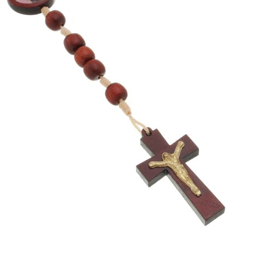 Terço de Santa Rita de Cássia em Madeira Pau-Brasil e Medalha Resinada
