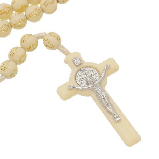 Terço de São Bento com Conta Cruz - Creme 8mm