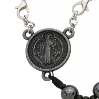 Terço de São Bento com Corrente e Contas Hematita 8mm