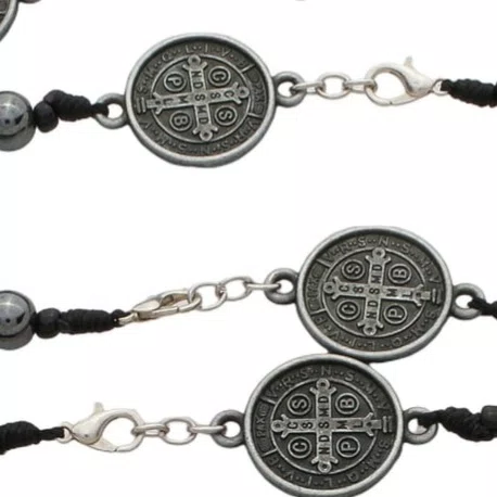 Terço de São Bento com Corrente e Contas Hematita 8mm