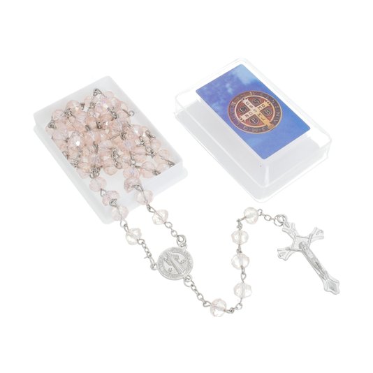 Kit Terço da Medalha de São Bento com Contas Cristal e Caixinha - Colorido - 12Un
