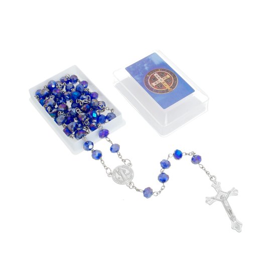 Kit Terço da Medalha de São Bento com Contas Cristal e Caixinha - Colorido - 12Un