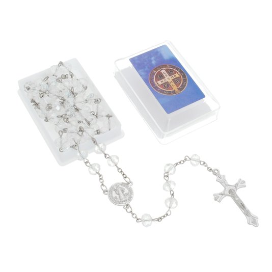 Kit Terço da Medalha de São Bento com Contas Cristal e Caixinha - Colorido - 12Un