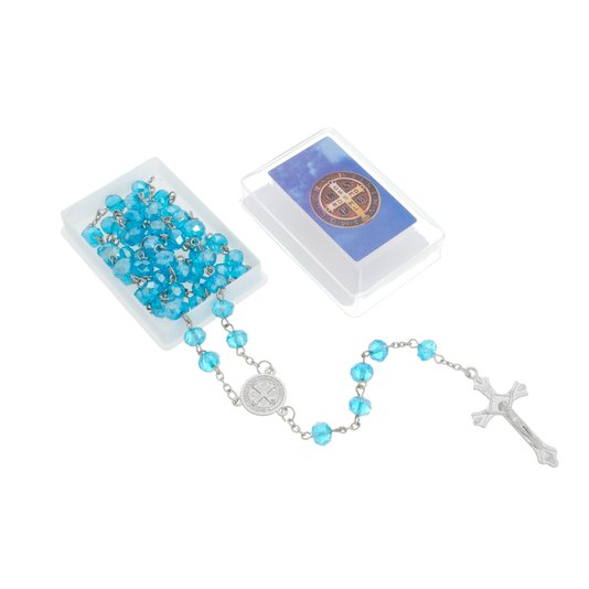 Kit Terço da Medalha de São Bento com Contas Cristal e Caixinha - Colorido - 12Un