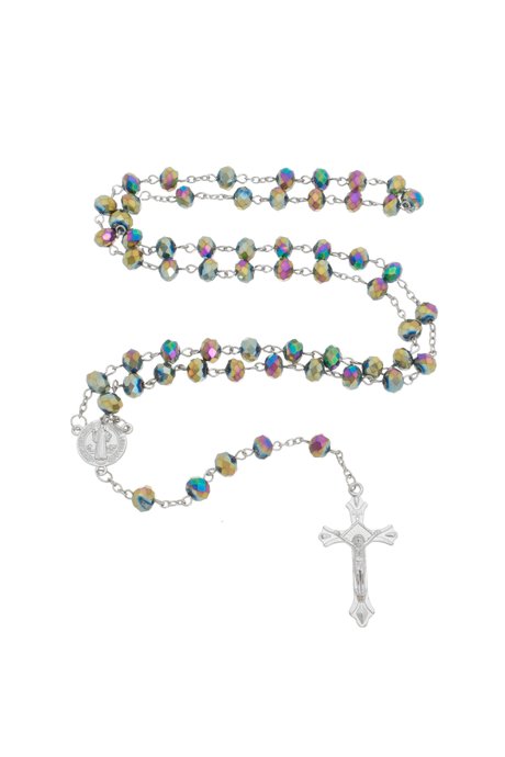 Kit Terço da Medalha de São Bento com Contas Cristal e Caixinha - Colorido - 12Un