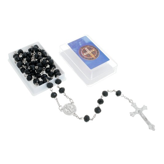 Kit Terço da Medalha de São Bento com Contas Cristal e Caixinha - Colorido - 12Un