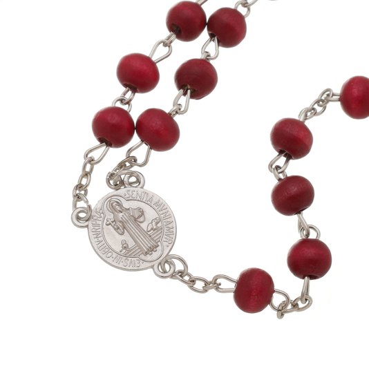 Terço Perfumado com Medalha de São Bento em Metal - Vermelho