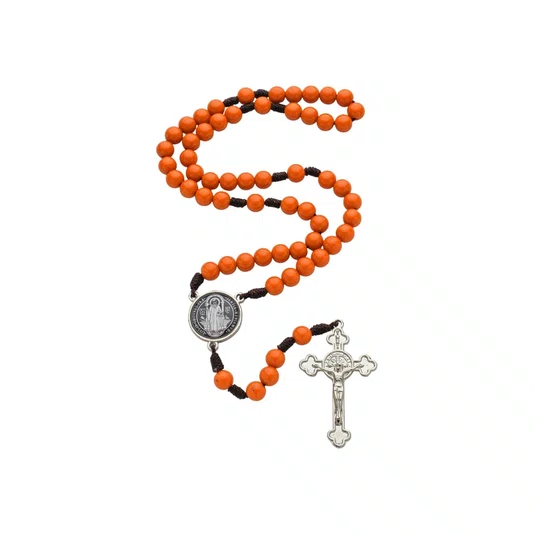 Terço de São Bento Pérola Laranja Terracota 8mm