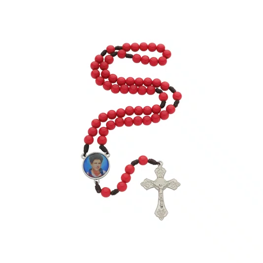 Terço de São Carlo Acutis com Conta Pérola - Vermelho