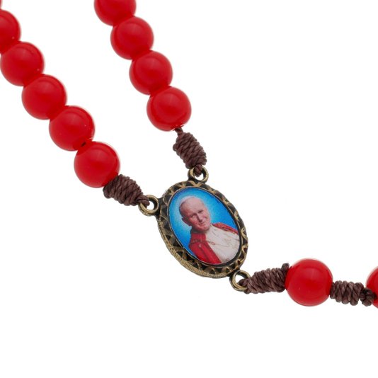 Terço de São João Paulo II com Contas Pérola - Vermelho
