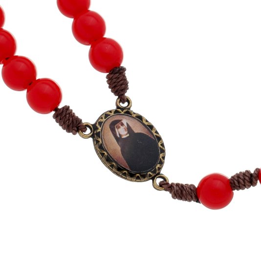 Terço de São João Paulo II com Contas Pérola - Vermelho
