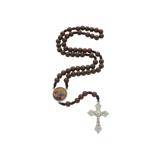 Terço de São Luís e Santa Zélia Martin com Contas Marrom