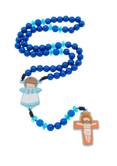 Terço Infantil com Anjo Emborrachado - Azul Marinho