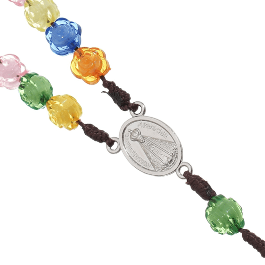 Terço de Nossa Senhora Aparecida com Contas Acrílicas de Rosas - Colorido