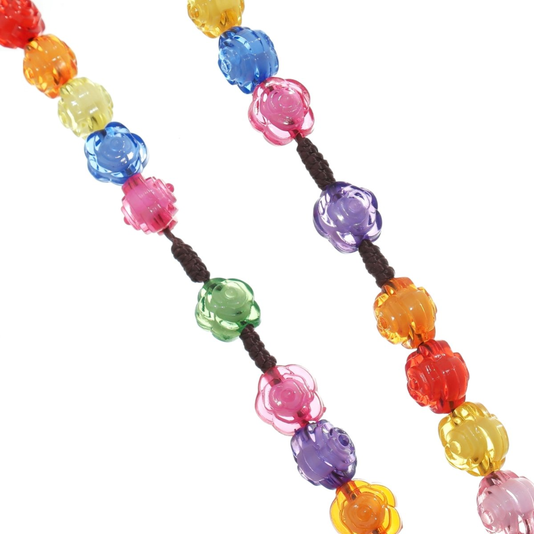 Terço de Nossa Senhora Aparecida com Contas Acrílicas de Rosas - Colorido