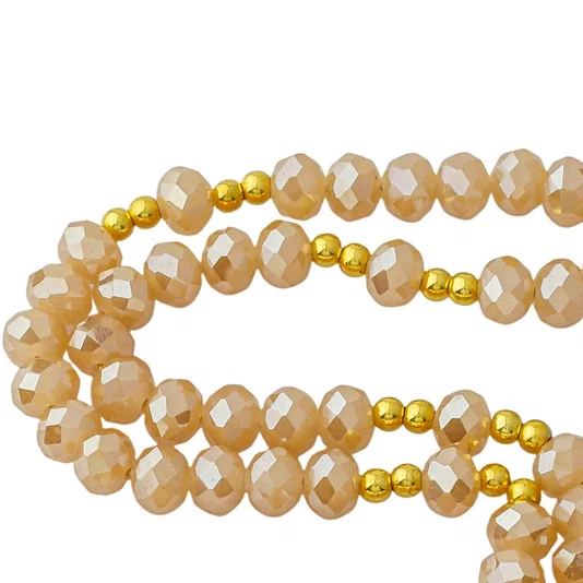 Terço Nossa Senhora da Conceição de Cristal Doce de Leite Entremeio Dourado - 8mm