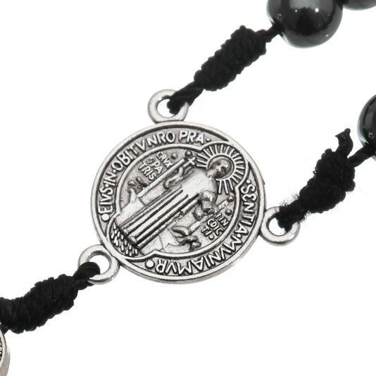 Terço para Pescoço com Medalha de São Bento - Hematita