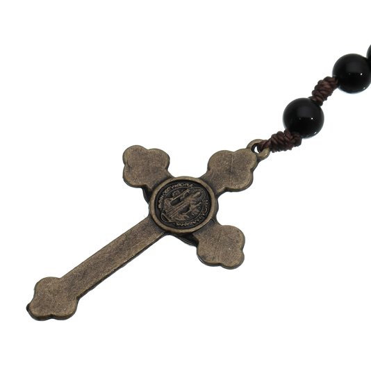 Terço São Bento Pérola - Preto 8mm