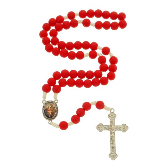 Terço da Sagrada Família com Conta Emborrachada - Vermelho