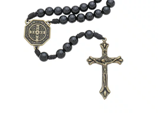 Terço São Bento de Pérola Preto 8mm