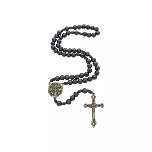 Terço São Bento de Pérola Preto 8mm