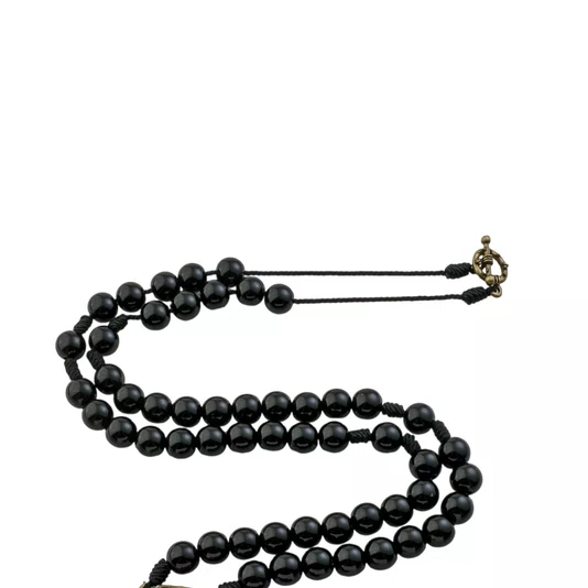 Terço São Bento de Pescoço de Pérola Preta 8mm
