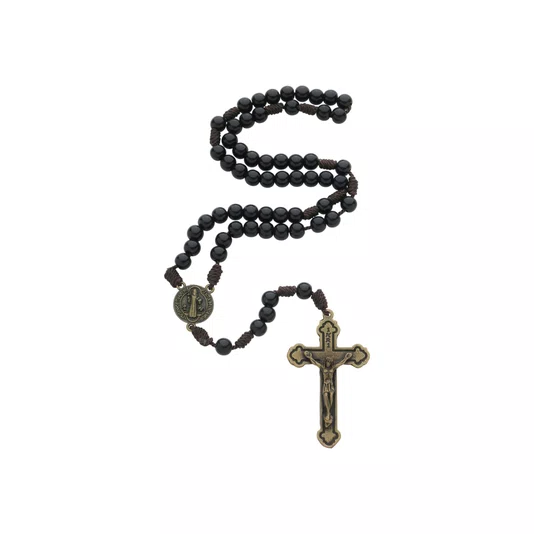 Terço São Bento - Preto 6mm Cruz em Ouro Velho