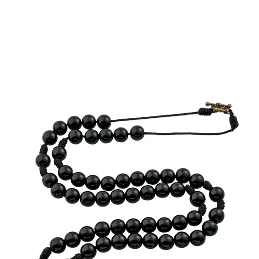 Terço São Miguel de Pescoço de Pérola Preta 10mm - Ouro Velho